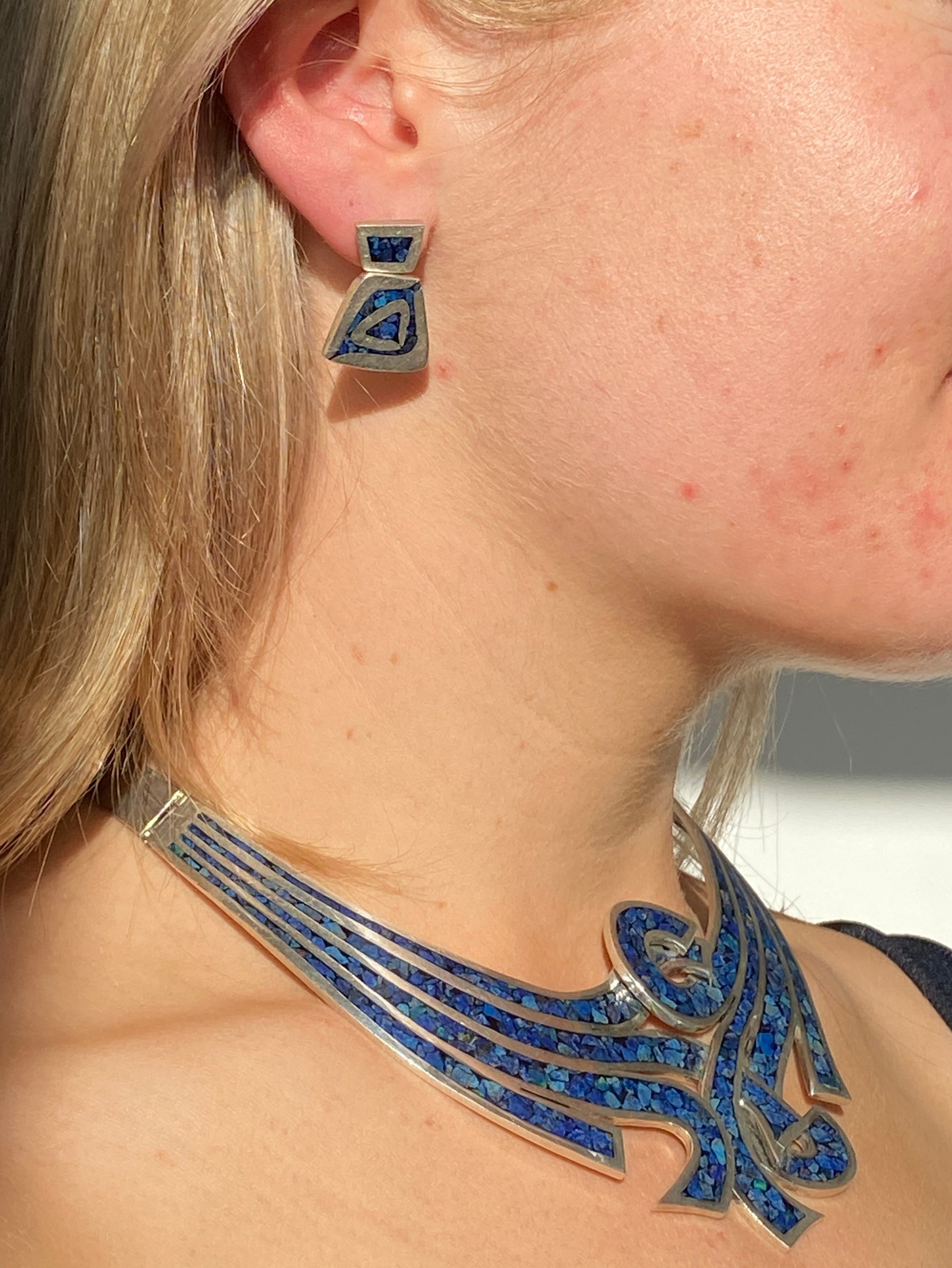 Turquoise Mosaic Earrings, Statement Earrings, Art Deco, Mexican Jewelry,  Geometric Earrings, Handcrafted, Enamel, Silver Plated - Etsy